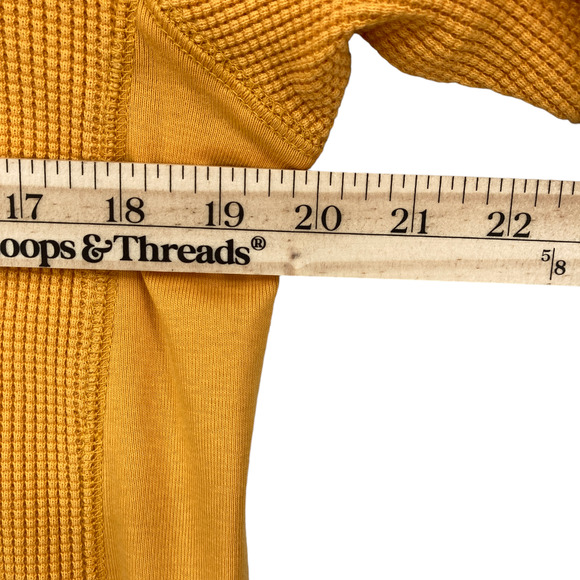 Gap Waffle Knit Thermal Mens Small Yellow Long Raglan Sleeve Crew Neck Pullover - Picture 10 of 12